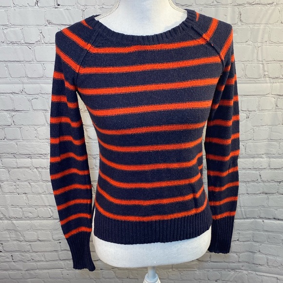 KENZIE Sweater Crewneck Striped Blue Red Elbow Patches-Small - Picture 1 of 4
